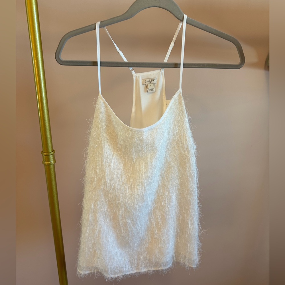 J. Crew White Fuzzy Camisole Top